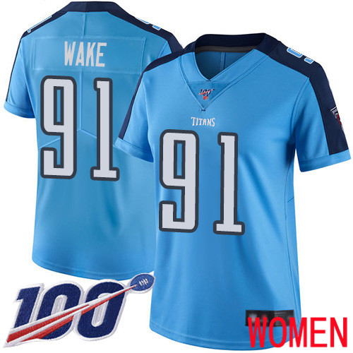Tennessee Titans Limited Light Blue Women Cameron Wake Jersey NFL Football #91 100th Season Rush Vapor Untouchable->women nfl jersey->Women Jersey